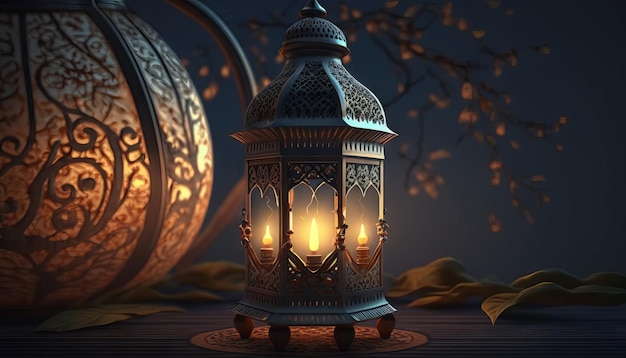 Fundo de Ramadan Kareem com lanterna árabe Generative AI