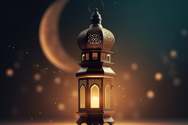 fundo de ramadan kareem com lanterna dourada e lua crescente