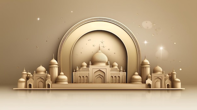 Fundo de Ramadan Kareem com mesquita e ilustração vetorial de cúpula dourada