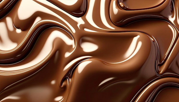 Fundo de redemoinho ondulado de chocolate ao leite Abstrato ondas de chocolate acetinado fluxo de cor marrom Generative AI