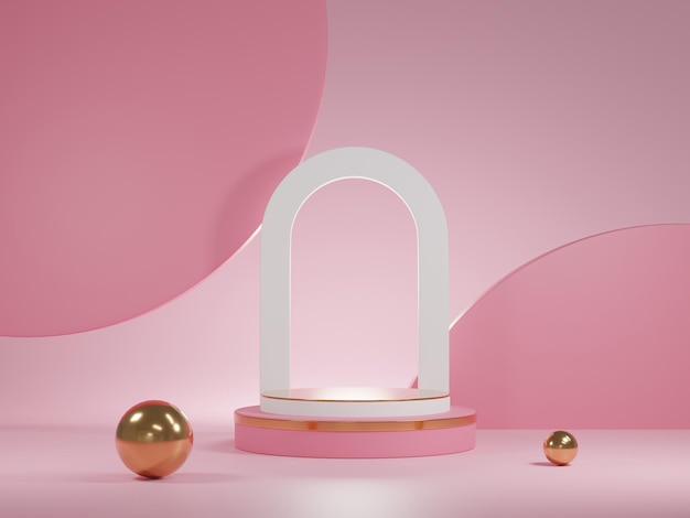 Fundo de renderização 3d rosa e ouro estilo minimalista