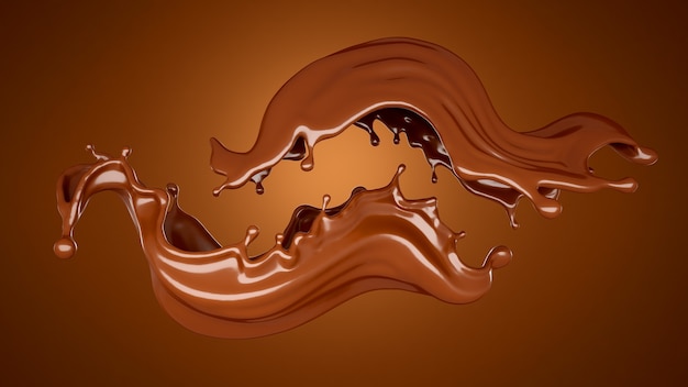 Fundo de respingo de chocolate marrom. ilustração 3d, renderização em 3d.