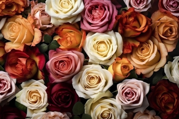 Fundo de rosas coloridas naturais Generative AI