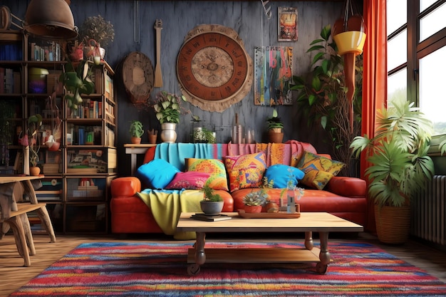 Fundo de sala de estar boho estético