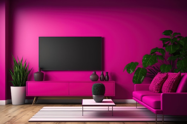 Fundo de sala de estar minimalista em tom de magenta viva de luxo na moda