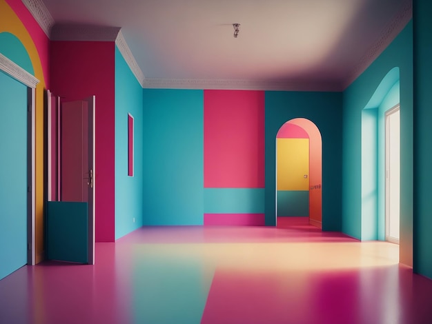 Fundo de sala vazia com espaço minimalista colorido