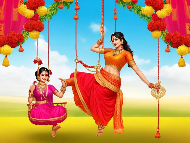 Fundo de saudação do festival hindu Hariyali teej com mulher feliz gerada