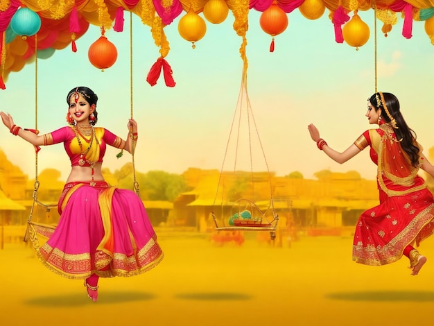Fundo de saudação do festival hindu Hariyali teej com mulher feliz gerada