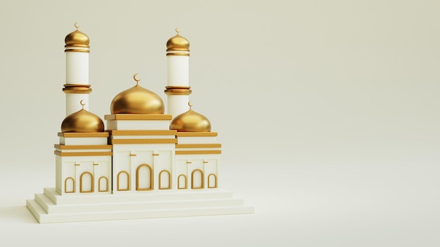 Fundo de saudações ramadan kareem com mesquita decorativa no pódio realista 3d islâmico