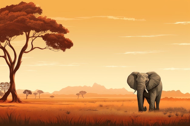 Fundo de savana africana de elefante Gerar Ai