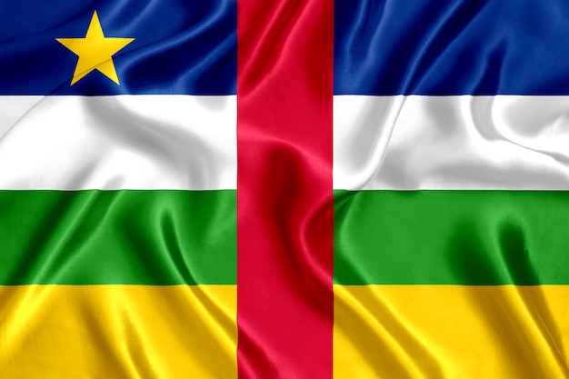 Fundo de seda em close-up da bandeira da República Centro-Africana