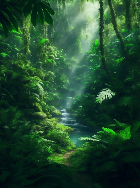 Fundo de selva verde e bonito Ilustração de IA generativa