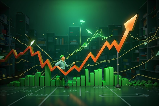 Fundo de seta verde de crescimento de mercado de participação de negócios