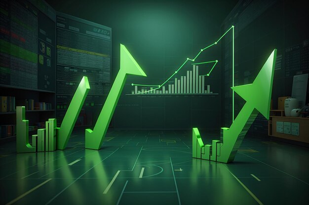 Fundo de seta verde de crescimento de mercado de participação de negócios