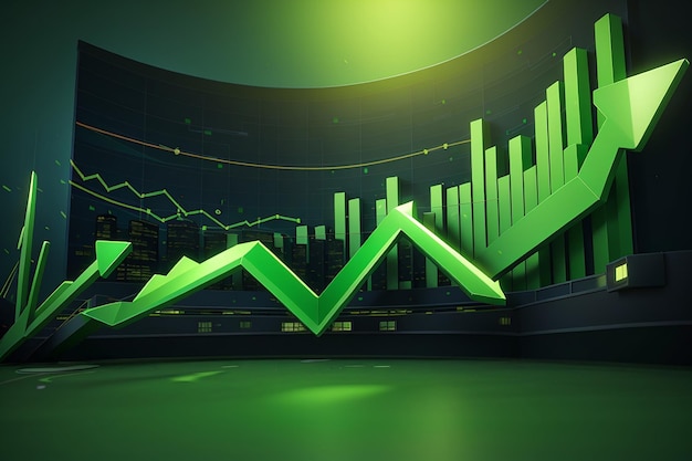 Fundo de seta verde de crescimento de mercado de participação de negócios