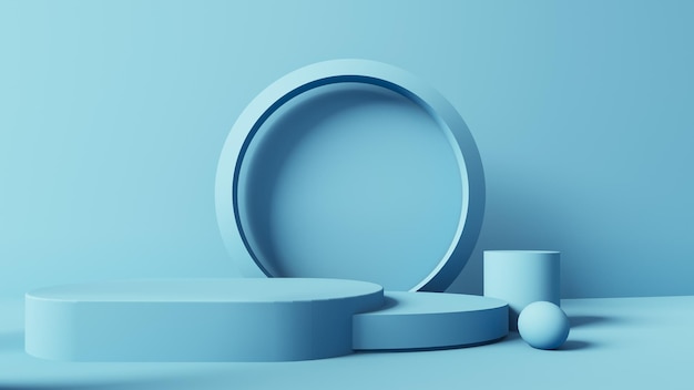 Fundo de suporte de pódio azul pastel para exibição de suporte de produto - renderização em 3D