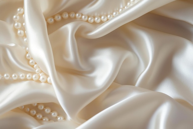 Fundo de tecido branco com pérolas espalhadas