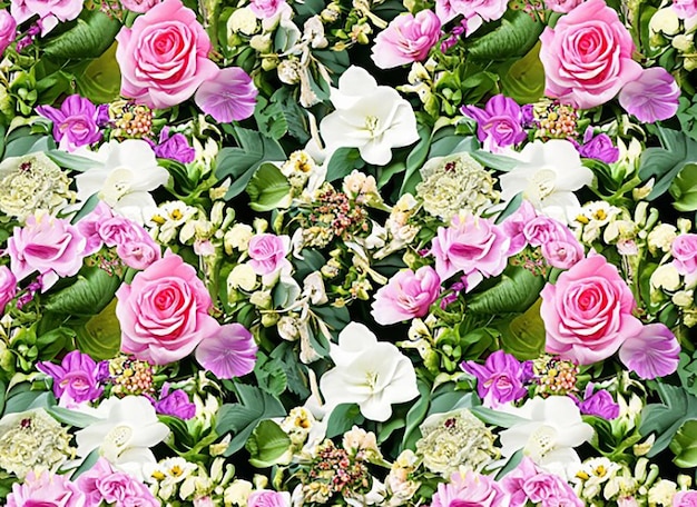 Fundo de tecido floral sem costura inspirado em um jardim de casa de campo com uma encantadora mistura de rosas