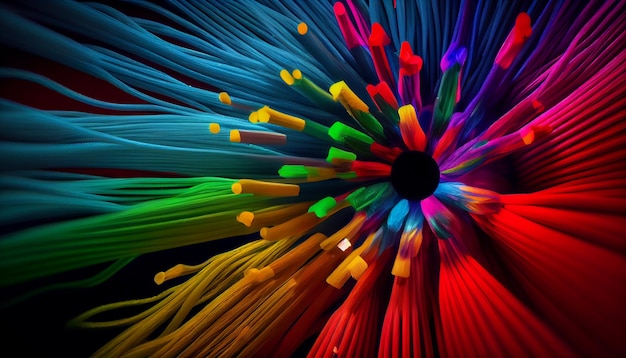 Fundo de tecnologia de cores intensas de fibra óptica colorida Imagem gerada por Ai