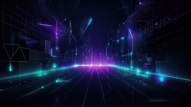 Fundo de tecnologia futurista com linhas neon e espaço de cópia