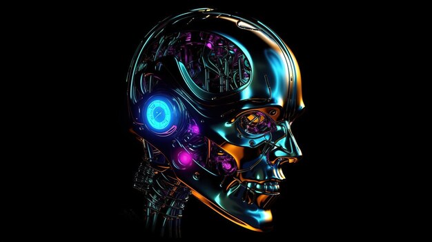 Fundo de tecnologia futurista de rosto de inteligência artificial Generative ai