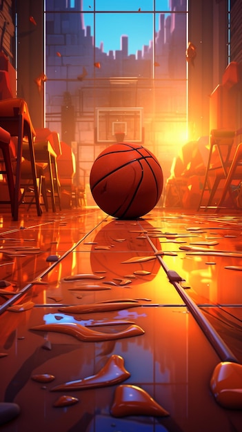 Foto fundo de tema de basquete com bola e ginásio