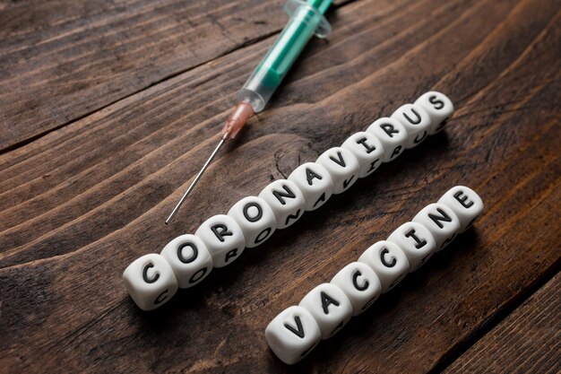 Fundo de texto da vacina do vírus corona Covid19