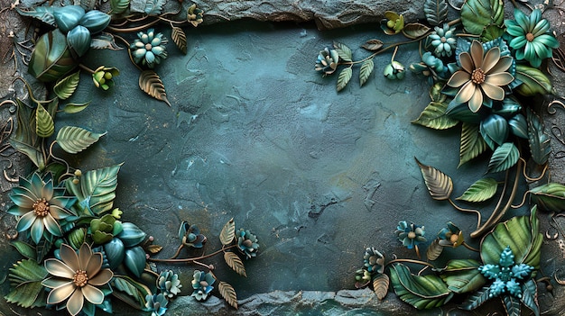 Fundo de textura de pedra com moldura de flores Conceito de recurso gráfico