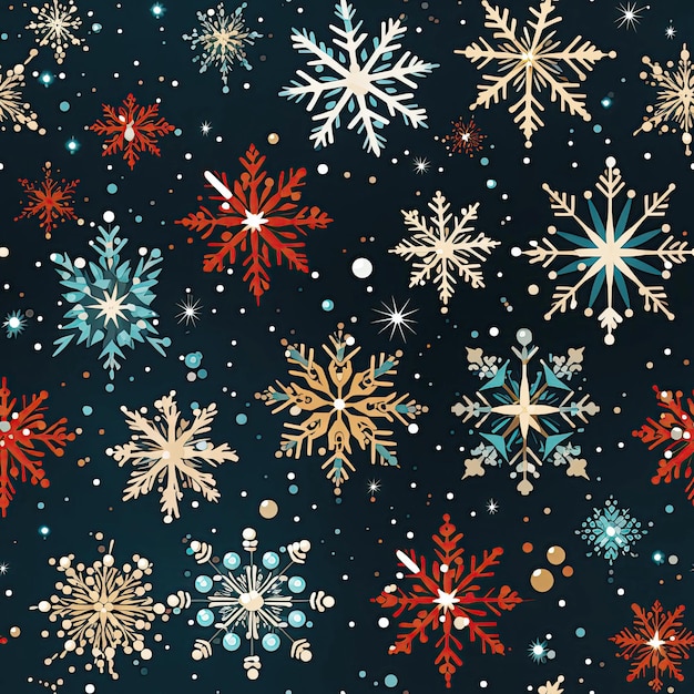 fundo de textura padrão perfeito com flocos de neve coloridos e neve para papel de embrulho de férias para presentes de celebração de Natal