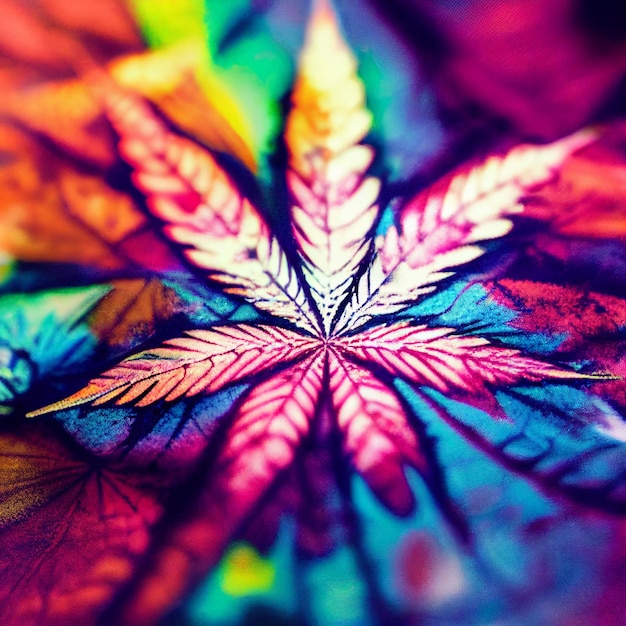 Fundo de tie dye com papel de parede colorido hippie de folha de maconha