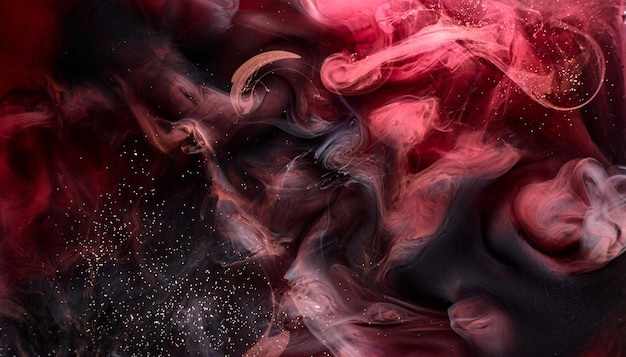 Fundo de tinta preta e vermelha neblina colorida abstrata turbilhão oceano pigmento de tinta acrílica subaquática fumaça branca