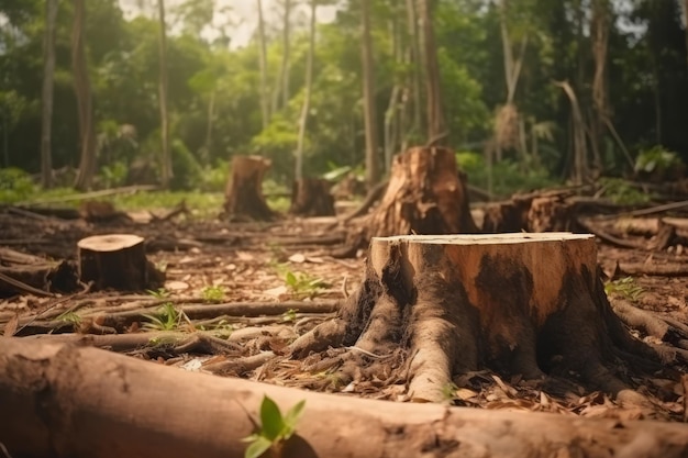 Fundo de toco de árvores e desmatamento