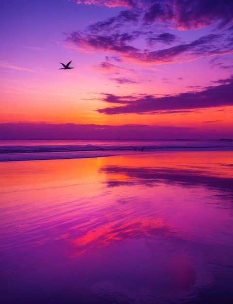 Fundo de um belo pôr-do-sol na praia com pássaros