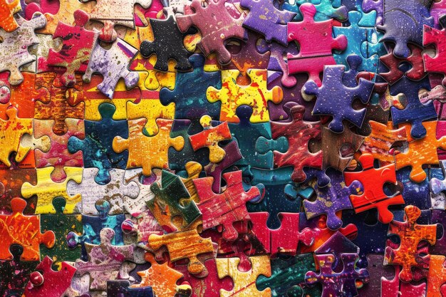 Fundo de um padrão de quebra-cabeça com várias peças coloridas