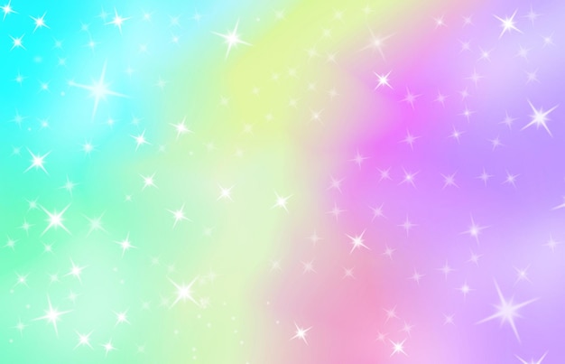 Fundo de unicórnio arco-íris Galáxia brilhante sereia em cores pastel com estrelas de bokeh Céu mágico