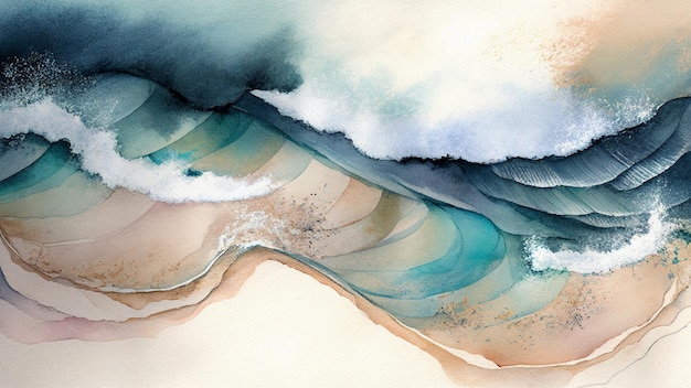 Foto fundo de verão aquarela onda do mar e praia de areia.