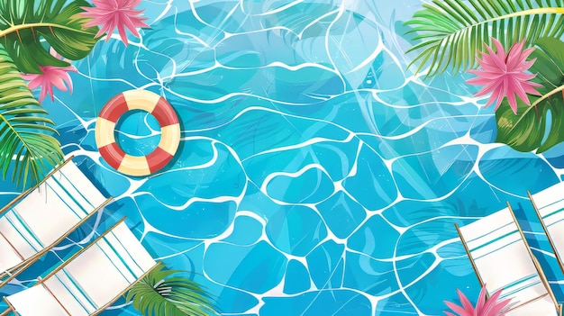 Fundo de verão com ilustrações de piscina para cartazes, cartões e panfletosConceito de verão
