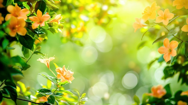 Foto fundo de verão tropical com flores e espaço de cópia