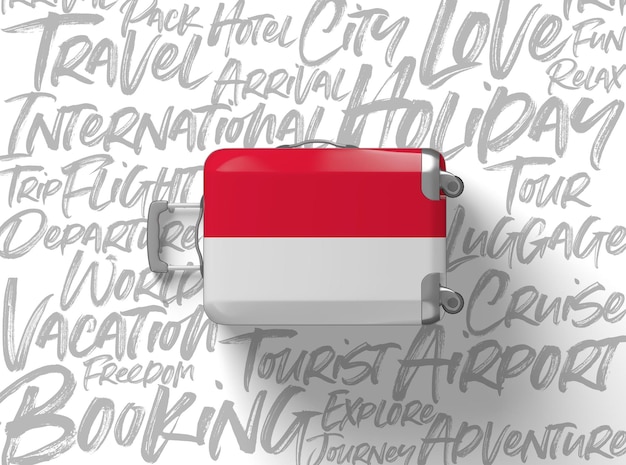 Fundo de viagem de mala de bandeira da Indonésia d render