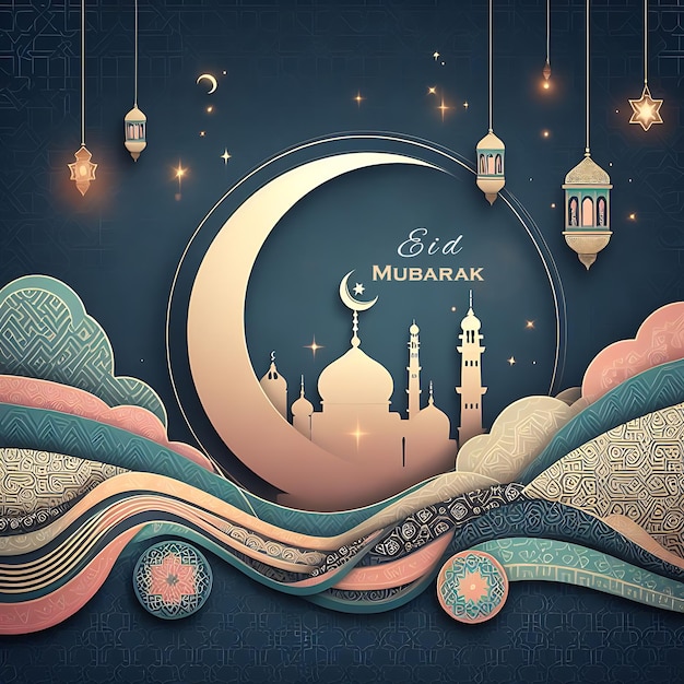 Fundo decorativo do festival Eid Mubarak Poster de Eid Mubarik