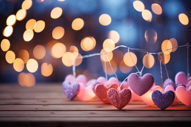 Fundo desfocado adornado com decoração em forma de coração perfeito para o Dia dos Namorados