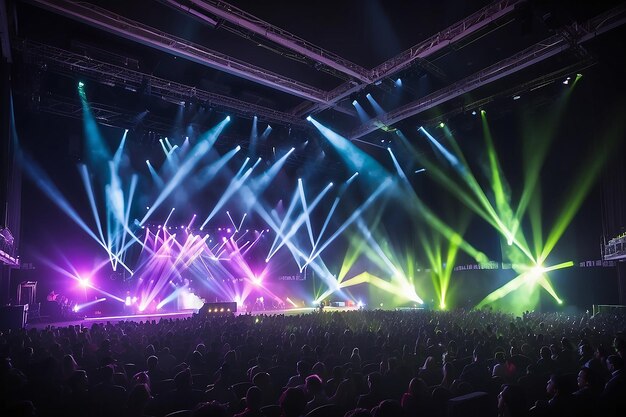 Fundo desfocado da iluminação do concerto do evento na sala de conferências