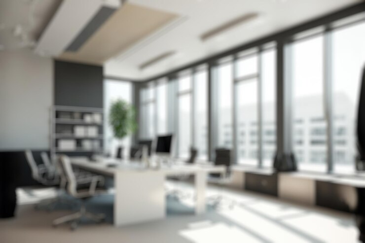 Foto fundo desfocado de design de interiores de escritórios modernos espaço de trabalho contemporâneo para negócios criativos