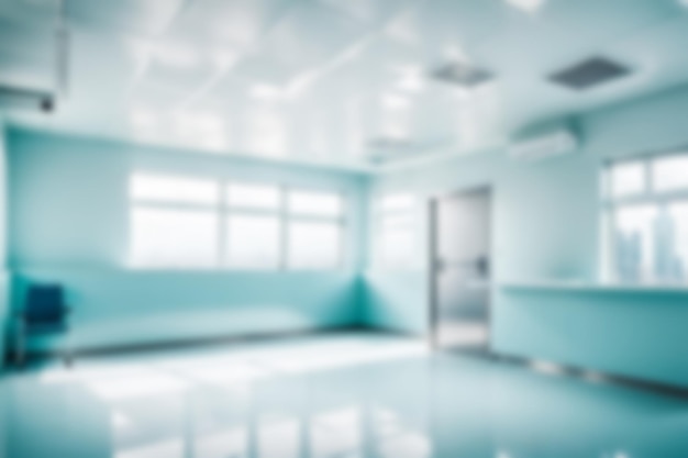 Foto fundo desfocado de luz o corredor em branco de um escritório ou instituição médica com janelas panorâmicas