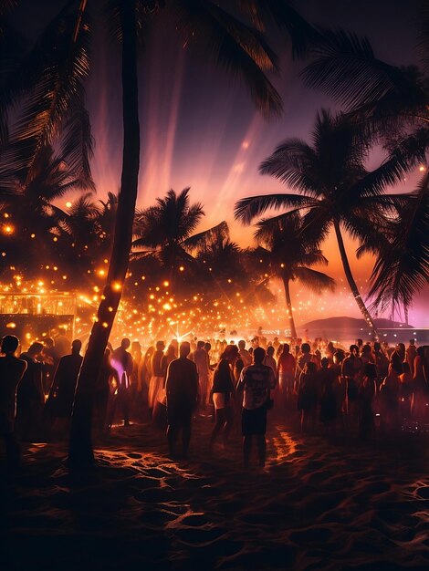 Fundo desfocado de muitas pessoas que se divertiram em uma festa de praia IA generativa