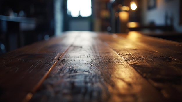 fundo desfocado do bar e espaço de mesa castanho escuro de madeira retro IA generativa