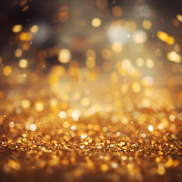 Fundo desfocado dourado com efeito bokeh e confetes gerados por Ai