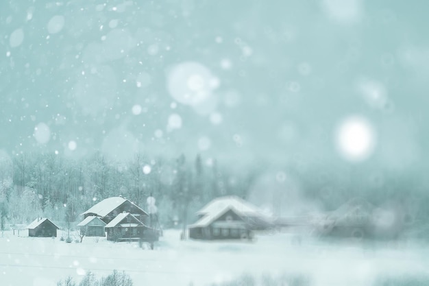 fundo desfocado neve inverno aldeia pequenas casas