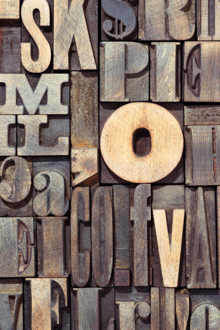 Fundo detalhado de letras tipográficas de madeira
