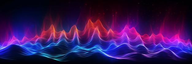 Fundo dinâmico e brilhante com ondas sonoras em cores neon Generative AI